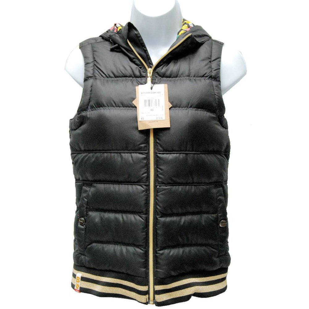NWT Bonfire Snowboarding Company Women's Puffer Down Hooded Vest, Black, XS